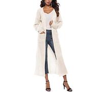 MISSMAO Ladies Maxi Long Length Boyfriend Cardigan Collared Top Long Full Sleeve Floaty Duster Jacket Coat Blazer Beige M