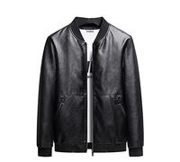 MISSMAO Men's Bikerstyle Faux Leather Jacket Slim Fit Bomber Jackets Casual Leather Jacket Biker Coat With Zip Pocket Black XS