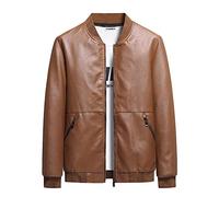MISSMAO Men's Bikerstyle Faux Leather Jacket Slim Fit Bomber Jackets Casual Leather Jacket Biker Coat With Zip Pocket Khaki 3XL