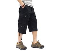 MISSMAO Mens Cargo Shorts Casual 3/4 Length Baggy Combat Trousers with Multi Pockets Hiking Shorts Three Quarter Walking Shorts A-Black 38