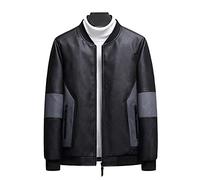 MISSMAO Men's Faux Leather Jacket Bomber Slim Fit Outwear Baseball Jackets Casual Windbreaker Coat Outwear Black XXS