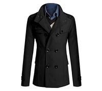 MISSMAO Men's Retro Jackets Slim Fit Double Breasted Half Trench Coat Black Classic Winter Trench Jacket Black XS