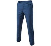 MISSMAO Mens Trousers Formal Casual Business Office Work Home Belted Smart Dress Straight Leg Flat Front Everpress Pockets Pants Sea Blue 3XL