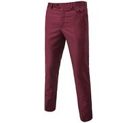 MISSMAO Mens Trousers Formal Casual Business Office Work Home Belted Smart Dress Straight Leg Flat Front Everpress Pockets Pants Wine Red 4XL