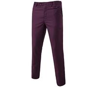 MISSMAO Mens Trousers Formal Casual Business Office Work Home Belted Smart Dress Straight Leg Flat Front Everpress Pockets Pants Dark Red L