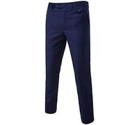 MISSMAO Mens Trousers Formal Casual Business Office Work Home Belted Smart Dress Straight Leg Flat Front Everpress Pockets Pants Navy 4XL