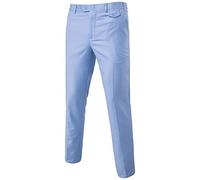 MISSMAO Mens Trousers Formal Casual Business Office Work Home Belted Smart Dress Straight Leg Flat Front Everpress Pockets Pants Light Blue 3XL