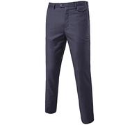 MISSMAO Mens Trousers Formal Casual Business Office Work Home Belted Smart Dress Straight Leg Flat Front Everpress Pockets Pants Dark Grey M
