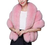 MISSMAO Wedding Faux Fur Bridal Scarves Jacket Stoles Women's Thicken Faux Fur Wrap Shawls Shrug Warm Poncho for Winter Wedding Dress Pink