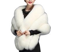 MISSMAO Wedding Faux Fur Bridal Scarves Jacket Stoles Women's Thicken Faux Fur Wrap Shawls Shrug Warm Poncho for Winter Wedding Dress White