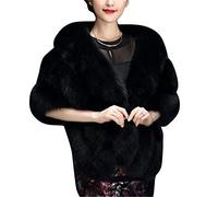 MISSMAO Wedding Faux Fur Bridal Scarves Jacket Stoles Women's Thicken Faux Fur Wrap Shawls Shrug Warm Poncho for Winter Wedding Dress Black