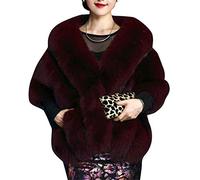MISSMAO Wedding Faux Fur Bridal Scarves Jacket Stoles Women's Thicken Faux Fur Wrap Shawls Shrug Warm Poncho for Winter Wedding Dress Wine Red