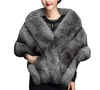 MISSMAO Wedding Faux Fur Bridal Scarves Jacket Stoles Women's Thicken Faux Fur Wrap Shawls Shrug Warm Poncho for Winter Wedding Dress Dark Grey