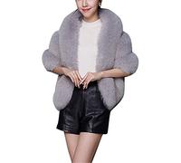 MISSMAO Wedding Faux Fur Bridal Scarves Jacket Stoles Women's Thicken Faux Fur Wrap Shawls Shrug Warm Poncho for Winter Wedding Dress Light Grey