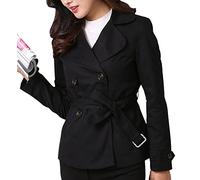 MISSMAO Women Lady Classical Double Breasted Slim Fitted Wind Coat Jacket Short Trench Coat Black XS