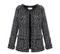 MISSMAO Womens Autumn Spring Tweed Jacket Women Ladies Short Coats Black Fancy Cardigans Plus Size Black M