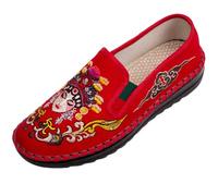 MISSMAO Women's Chinese Peking Opera Embroidered Slippers Slip On Mules, Traditional Flat Shoes Comfortable Footwear Casual Loafers,Red,5