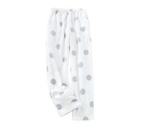 MISSMAO Women's Thermal Pyjamas Soft Flannel Lounge Pants Polka Dot Pjs Trousers Pyjamas Loungewear Nightwear Pajama Bottoms Warm with Pockets,White Grey1,M
