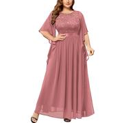 MISSMAY Women's Plus Size Elegant Butterfly Sleeve Chiffon Sequin Lace Bodice Evening Party Long Dress (3XL, Pink)