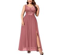 MISSMAY Women's Plus Size Elegant Sweetheart Neck Sleeveless Chiffon Sequin Lace Bodice Evening Party Long Dress (0XL, Dusty Pink)