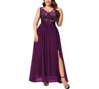 MISSMAY Women's Plus Size Elegant Sweetheart Neck Sleeveless Chiffon Sequin Lace Bodice Evening Party Long Dress (3XL, Maroon)