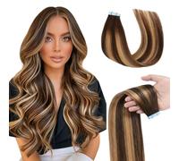 MissMe Tape in Hair Extensions Human Hair Invisible Tape Hair Extensions Remy Hair 12 inch 20pcs 40g/pack #P4/27/4 Balayage Chocolate Brown to Caramel Blonde Seamless Silky - Salon-Grade Quality