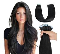 MissMe Tape in Hair Extensions Human Hair Invisible Tape Hair Extensions Remy Hair 16 inch 20pcs 40g/pack #1 Jet Black Straight Seamless Silky - Salon-Grade Quality