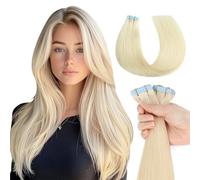 MissMe Tape in Hair Extensions Human Hair Invisible Tape Hair Extensions Remy Hair 18 inch 20pcs 50g/pack #60 Platinum Blonde Straight Seamless Silky - Salon-Grade Quality