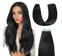 MissMe Tape in Hair Extensions Human Hair Invisible Tape Hair Extensions Remy Hair 18 inch 20pcs 50g/pack #1 Jet Black Straight Seamless Silky - Salon-Grade Quality