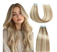 MissMe Tape-In Real Hair Extensions, Real Hair, 50 cm, Tape-In Extensions, Real Hair, 20 Pieces, 50 g, Streaked Ash Blonde with Bleach Blonde #P18/613 Tape Extensions, Real Hair, Ash Blonde
