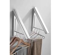MISSMIN 2 Pack Retractable Clothes Rack - Wall Mounted Folding Clothes Hanger Drying Rack for Laundry Room Closet Storage Organization, (Silver)