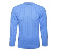 Missmister Gents Plain Cable Knitted Jumpers for Mens - Crew Neck - Pull On Jumper, Chunky, Long Sleeve Sweater for Men -Plus Size Knitwear, Pullover Top (Large, Sky Blue)