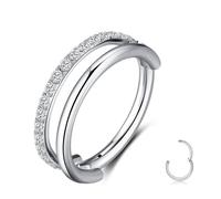 MissNity Diamond Conch Piercing Jewelry Hoops 16G 12mm, ASTM F136 Titanium Cartilage Earrings for Women Men, Body Implant Grade Nose Rings, Hypoallergenic Hinged Clicker , 16g, 12mm, Titanium, cubic