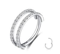 MissNity Diamond Conch Piercing Jewelry Hoops 16G 12mm, ASTM F136 Titanium Cartilage Earrings for Women Men, Body Implant Grade Nose Rings, Hypoallergenic Hinged Clicker , 16g, 12mm, Titanium, cubic