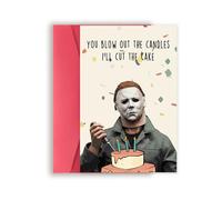 Missonemi Creepy Michael Myers Birthday Card, Funny Horror Movies Killer Bday Greeting Card, Happy Halloween Birthday Gifts Cards, Mike Myers Birthday Decorations, You Blow Out The Candle