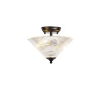 Missouri 2 Light Semi Flush Ceiling Light- Matt Black with Cone 30cm Clear Glass Uplighter Shade