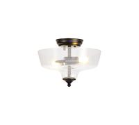 Missouri 2 Light Semi Flush Ceiling Light - Matt Black with Flat Round 30cm Clear Glass Shade