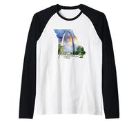 Missouri Pride Watercolor Gateway Arch Landscape Art Raglan Baseball Tee