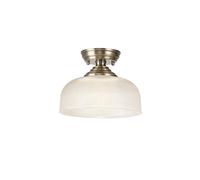 Missouri Single Light Flush Ceiling Light- Antique Brass with Round 26.5cm Prismatic Effect Clear Glass Shade