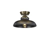 Missouri Single Light Flush Ceiling Light - Antique Brass with Round 30cm Smoked Glass Shade