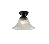 Missouri Single Light Flush Ceiling Light - Matt Black with Bell 30cm Clear Glass Shade