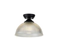 Missouri Single Light Flush Ceiling Light - Matt Black with Dome 30cm Clear Glass Shade