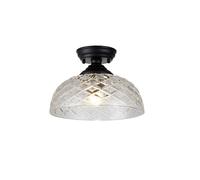 Missouri Single Light Flush Ceiling Light - Matt Black with Flat Round 38cm Patterned Clear Glass Shade