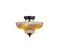 Missouri Single Light Flush Ceiling Light - Matt Black with Round 30cm Amber Glass Uplighter Shade
