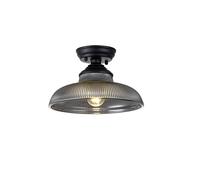 Missouri Single Light Flush Ceiling Light - Matt Black with Round 30cm Smoked Glass Shade