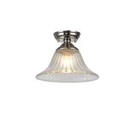Missouri Single Light Flush Ceiling Light - Polished Nickel with Bell 30cm Clear Glass Shade