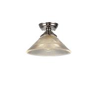 Missouri Single Light Flush Ceiling Light - Polished Nickel with Cone 30cm Clear Glass Shade