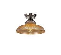Missouri Single Light Flush Ceiling Light - Polished Nickel with Round 30cm Amber Glass Shade