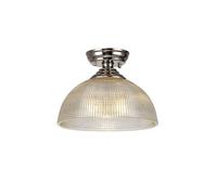 Missouri Single Light Flush Ceiling Light - Polished Nickel with Round 30cm Clear Glass Shade