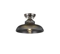 Missouri Single Light Flush Ceiling Light - Polished Nickel with Round 30cm Smoked Glass Shade